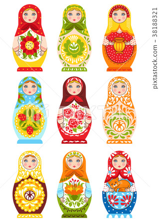 Set Of Nine Colorful Nesting Dolls Set Of Nine Colorful Nesting Dolls 38188321