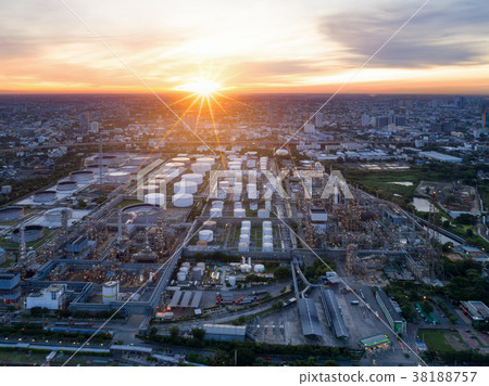 Aerial view of twilight of oil refinery Aerial view of twilight of oil refinery 38188757