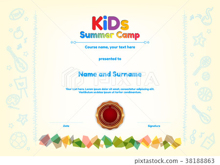 Kids Summer Camp Diploma Or Certificate Template Stock Illustration