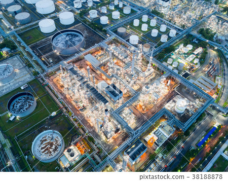 Aerial view of twilight of oil refinery 38188878