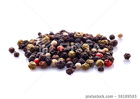 Shichimi pepper in Wooden spoon on white Shichimi pepper in Wooden spoon on white 38189583