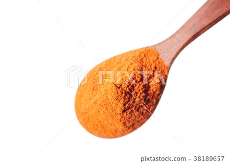 Shichimi pepper in Wooden spoon on white Shichimi pepper in Wooden spoon on white 38189657