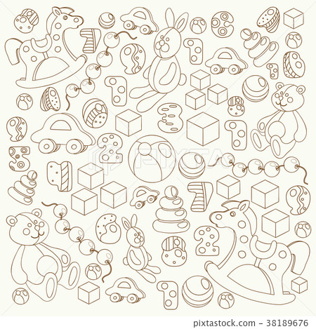 Childrens toys outline cartoon style vector set 38189676