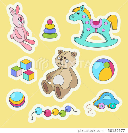 Kids toys cartoon colorful sticker set. 38189677