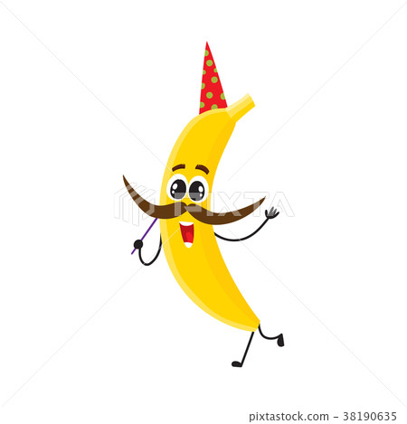 Funny banana character having birthday party Funny banana character having birthday party 38190635