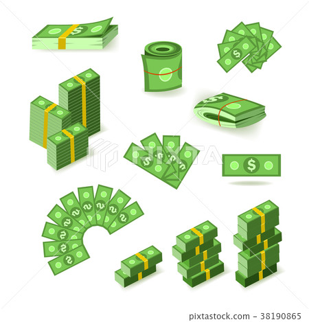 Wads, stacks, rolls and piles of dollar banknotes 38190865