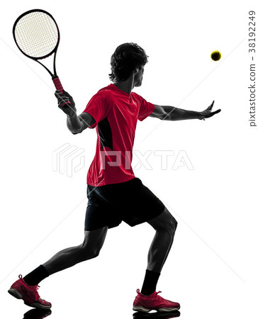 tennis player man silhouette isolated white 38192249