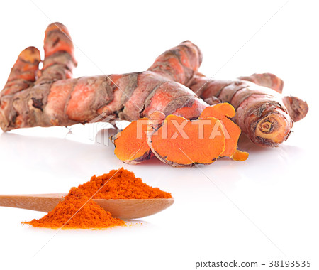 Turmeric powder isolated on a white background. 38193535