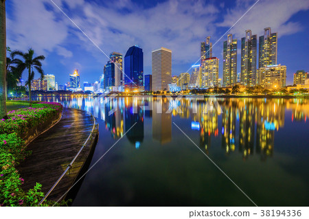 city night view at Benjakitti Park, Bangkok 38194336