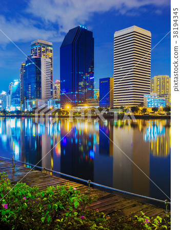 city night view at Benjakitti Park, Bangkok city night view at Benjakitti Park, Bangkok 38194345