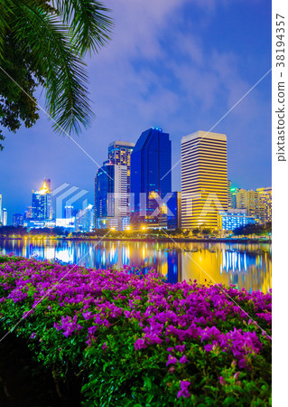 city night view at Benjakitti Park, Bangkok 38194357