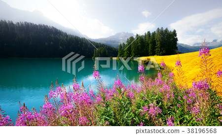 Amazing sunny day at Champferersee lake in the 38196568
