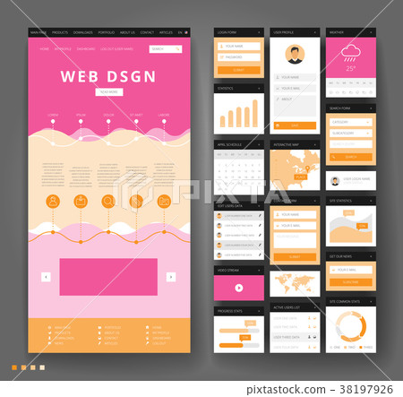 Website template design with interface elements Website template design with interface elements 38197926