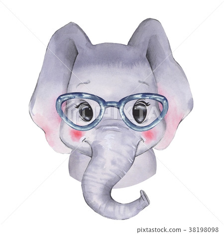 Watercolor elephant. Cute cartoon illustration  38198098