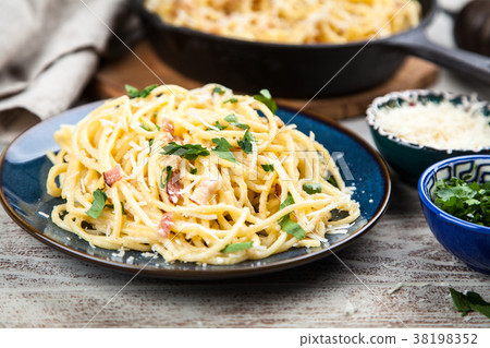 Spaghetti carbonara with egg and pancetta Spaghetti carbonara with egg and pancetta 38198352