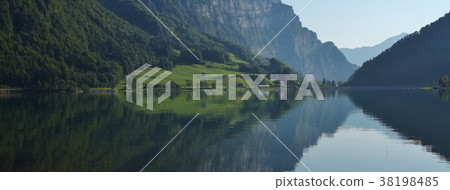 Summer scene at lake Klontalersee, Glarus Canton. Summer scene at lake Klontalersee, Glarus Canton. 38198485