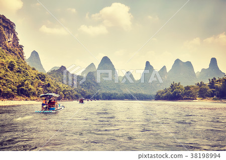 Li River (Li Jiang) with bamboo rafts, China. 38198994