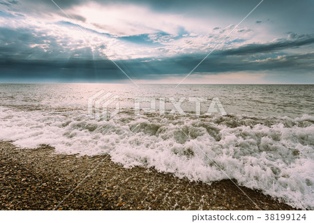 Sea Ocean Waves Washing Pebble Stones Beach At Sea Ocean Waves Washing Pebble Stones Beach At 38199124