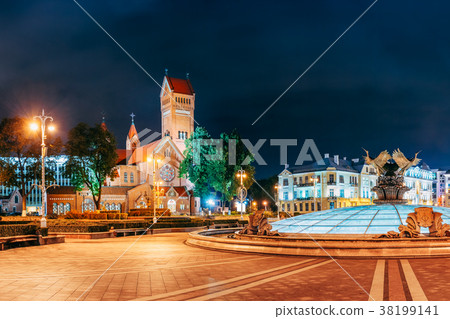 Minsk, Belarus. Night View Church Of Saints Simon 38199141