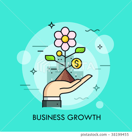 Hand holding blooming plant with dollar coin Hand holding blooming plant with dollar coin 38199455