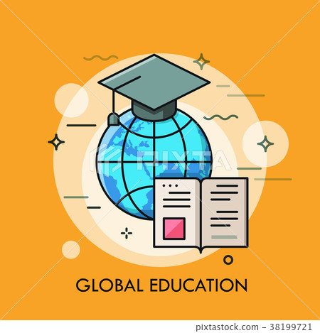 Globe with graduation cap and opened book. Modern 38199721