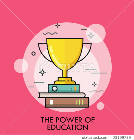 Golden winner cup standing on stack of books 38199729