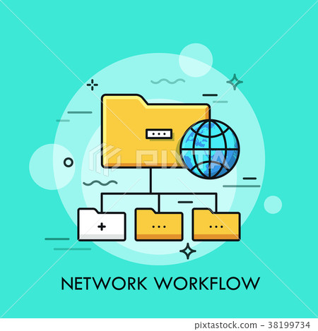 Tree scheme with yellow folder symbols and globe 38199734
