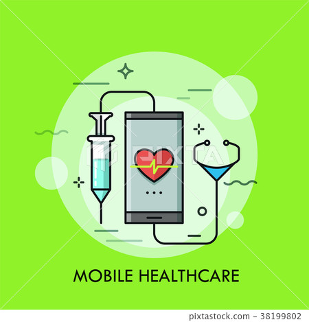 Syringe and stethoscope connected to smartphone Syringe and stethoscope connected to smartphone 38199802