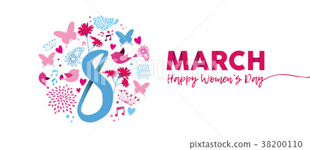 March 8th Womens Day Pink Flower Banner Design Stock