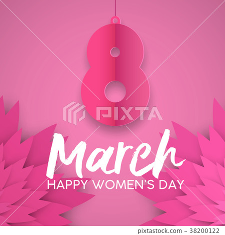 Womens Day pink paper cut floral greeting card - Stock Illustration ...