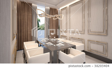 Luxurious Classic dining room , 3d rendering - Stock Illustration ...