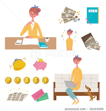 Money housewife household finance management illustration set 38203998