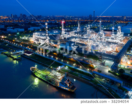 Aerial view of twilight of oil refinery Aerial view of twilight of oil refinery 38204054