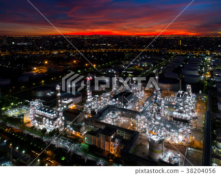 Aerial view of twilight of oil refinery Aerial view of twilight of oil refinery 38204056