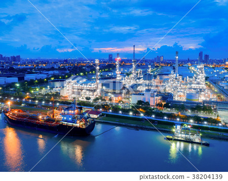 Aerial view of twilight of oil refinery Aerial view of twilight of oil refinery 38204139