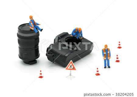 Miniature people Construction worker Camera repair 38204205