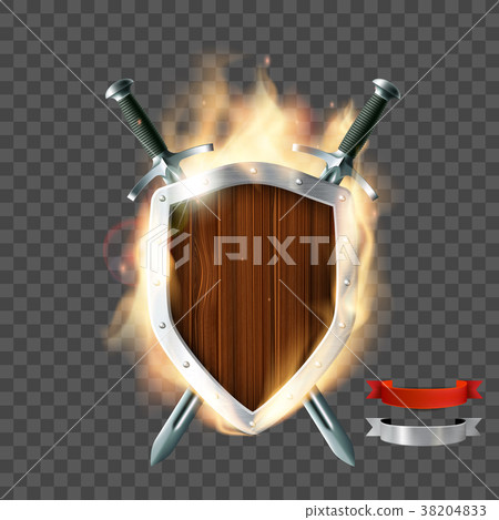 shield with swords and ribbon 38204833
