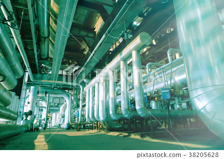 Industrial zone, Steel pipelines in green tones Industrial zone, Steel pipelines in green tones 38205628