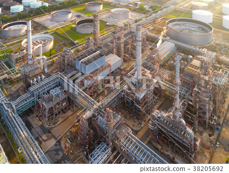 Aerial view of twilight of oil refinery Aerial view of twilight of oil refinery 38205692