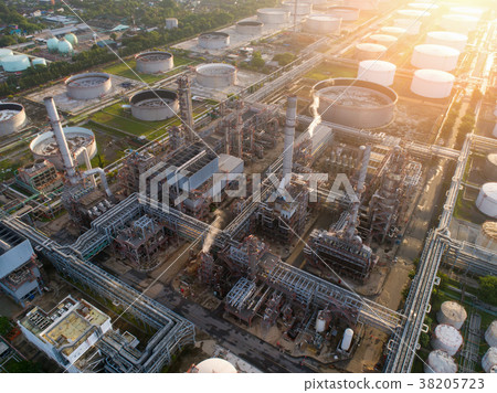 Aerial view of twilight of oil refinery 38205723