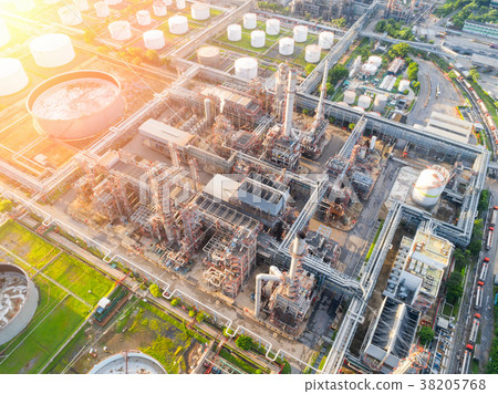 Aerial view of twilight of oil refinery 38205768