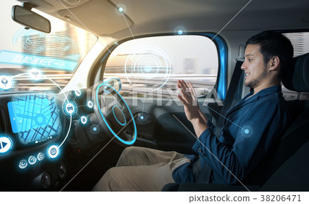 Men in an autonomous car 38206471