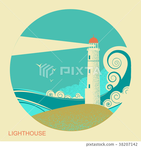 lighthouse label. Vintage seascape 38207142