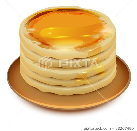 Thick pancakes honey on plate. Stack of pancakes Thick pancakes honey on plate. Stack of pancakes 38207490