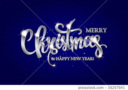 Merry Christmas hand drawn silver lettering text 38207841