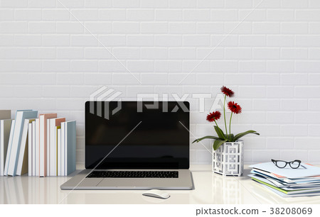 working area with Desktop computer, 3d rendering 38208069