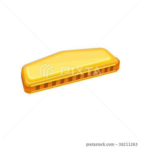Cartoon illustration of golden harmonica. Small 38211263