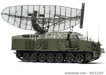 caterpillar truck with radar station on a white background caterpillar truck with radar station on a white background 38211287