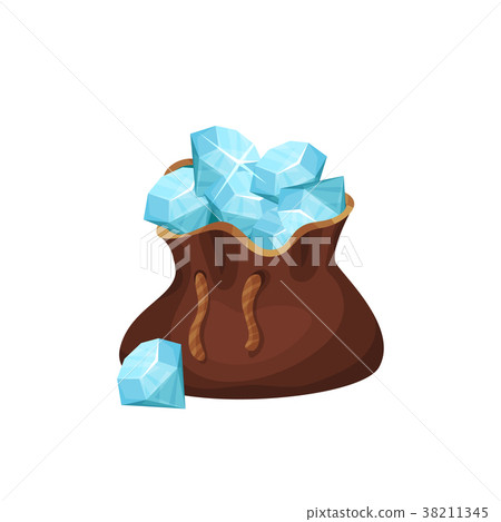 Large brown bag full of precious stones. Blue 38211345