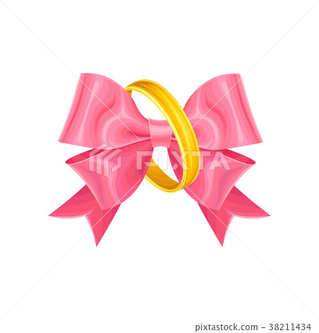 Beautiful detailed wedding golden rings with pink Beautiful detailed wedding golden rings with pink 38211434